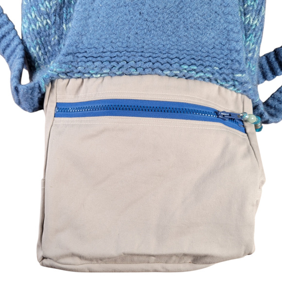 Handmade Felted Wool Shoulder Bag Blue Knit Purse Cotton Lined with Pockets Boho - Picture 6 of 15